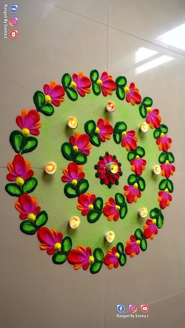 Rangoli Designs Side Border, New Small Rangoli Designs, Kavita Krishnamurthy, Rangoli Design For Diwali, Ganesha Rangoli, Simple Flower Rangoli, Rangoli Designs For Competition, Easy Rangoli Designs Videos, Very Easy Rangoli Designs