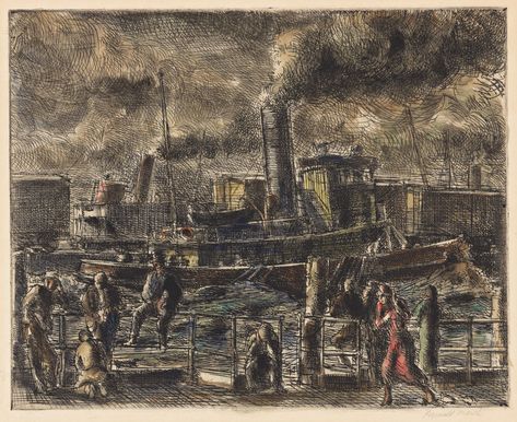 REGINALD MARSH (1898 1954) Tug at Battery Auction, Paintings, Art