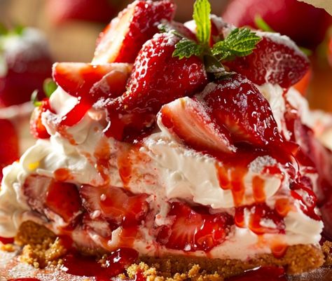 Strawberry Seismic Cake Canned Strawberries, Vanilla Whipped Cream, Strawberry Filling, Strawberry Puree, Moist Cakes, Graham Cracker Crumbs, Gluten Free Flour, Strawberry Jam, Fresh Berries