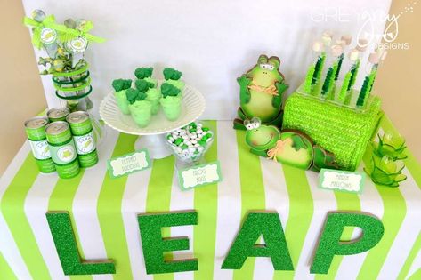 Leap Year Party | CatchMyParty.com Frog Birthday Party, Leap Year Birthday, Wedding Favor Table, Leap Day, Leap Year, Party Treats, Catch My Party, Bday Party, Party Fashion