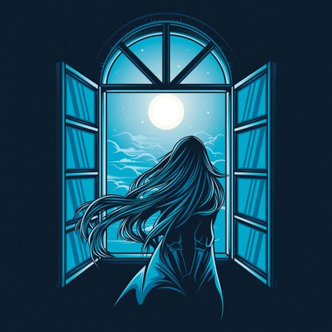 Woman looking at window | Premium Vector #Freepik #vector Window Sketch, Poses Manga, Ancient Egyptian Deities, Digital Art Software, Window Illustration, Window Drawing, Looking Out The Window, Woman Looking, Window Art