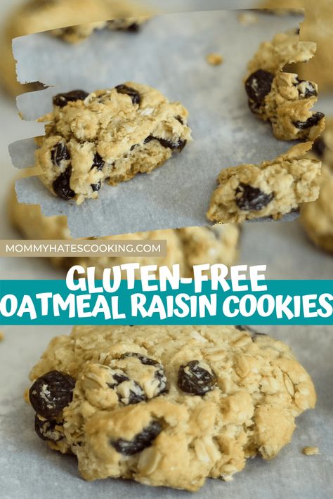 Make the BEST Gluten Free Oatmeal Raisin Cookies, these are the perfect combination of sweet goodness and oats! Soft Chewy Oatmeal Cookies, Gluten Free Oatmeal Raisin Cookies, Gluten Free Oatmeal Cookies, Cookies Oatmeal, Cookie Recipes Oatmeal Raisin, Easy Gluten Free Desserts, Cookies Gluten Free, Gluten Free Cookie Recipes, Gluten Free Oatmeal