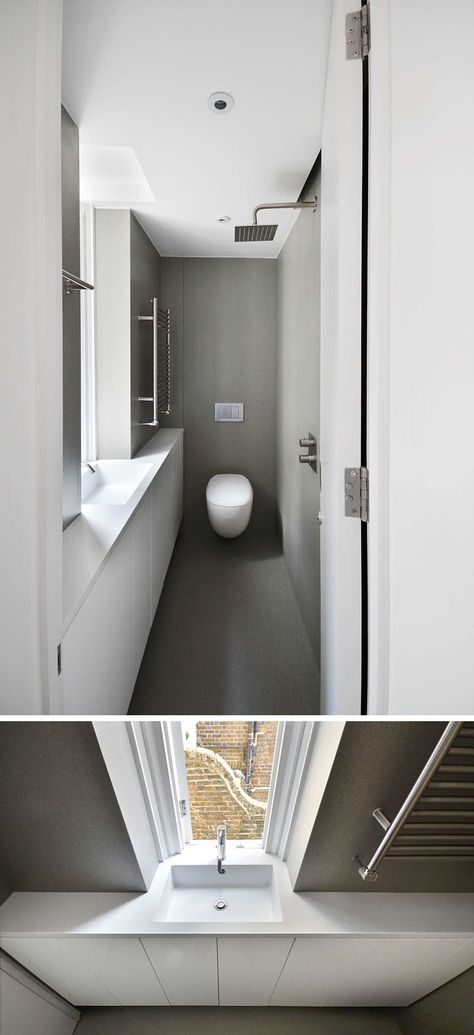 Diy Apartment Bathroom, Bathroom Ideas Narrow, Long Narrow Bathroom Ideas, Narrow Bathroom Ideas, Narrow Bathroom Layout, Edwardian Terrace, Long Narrow Bathroom, Narrow Bathroom Designs, Small Full Bathroom