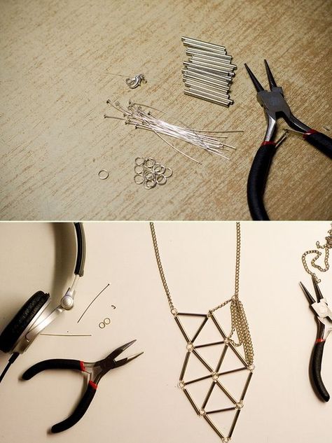 Diy Jewlery, Diy Crystals, Geometric Necklace, Crafty Diy, Accessories Diy, Beaded Jewelry Diy, Craft Inspiration, Jewelry Projects, Diy Necklace