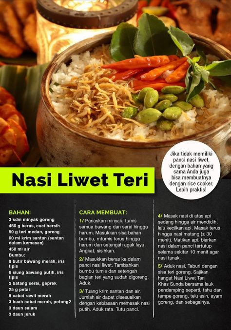 Nasi Liwet Sunda Komplit, Special Dishes, Dishes To Make, Culinary Cooking, Food Receipt, Makanan Diet, Fair Food Recipes, Food Recepie, Cooking Ingredients