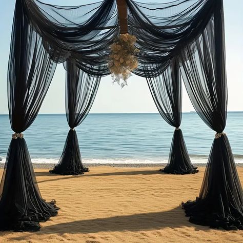 Black Wedding Arch, Reception Stage Decor, Stage Decor, Sheer Curtain, Black Wedding, Wedding Arch, Arch, Curtains, Home Jewelry