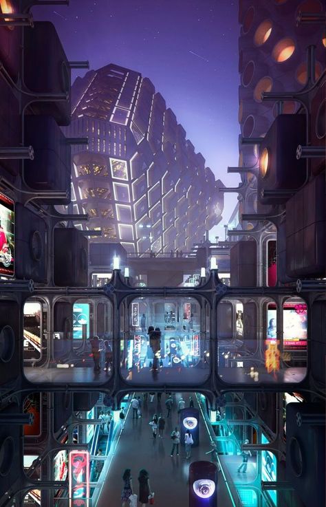 Ville Cyberpunk, Art Cyberpunk, Sci Fi City, Sci Fi Environment, Cyberpunk Aesthetic, Cyberpunk City, Arte Cyberpunk, Architectural Visualization, Futuristic Art