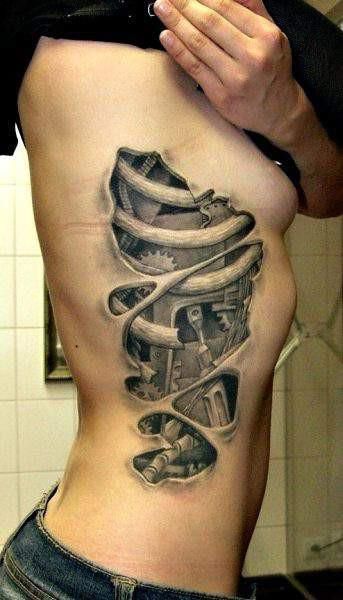 Ripped Skin Tattoo, Biomech Tattoo, Ta Moko Tattoo, Tato 3d, Biomechanical Tattoo Design, Best 3d Tattoos, Tatoo 3d, Mechanic Tattoo, Bauch Tattoos