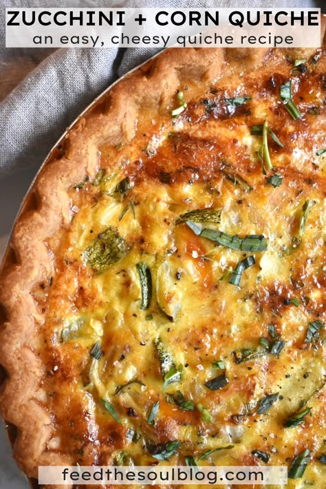 Quiche with zucchini and corn, topped with tarragon. Quiche Zucchini, Corn Quiche, Food Ideas Lunch, Recipe With Zucchini, Easy Quiche Recipe, Best Quiche Recipes, Breakfast Ideas Brunch, Corn And Cheese, Recipes Corn