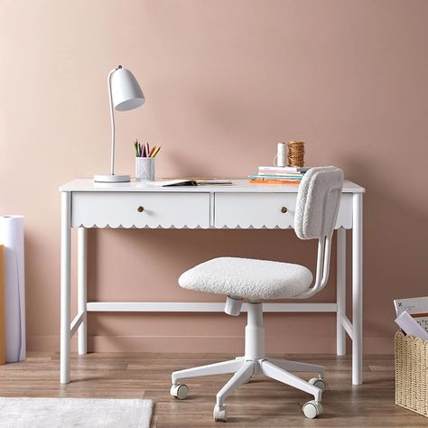 Maisie Scalloped Desk - White Scalloped Desk, Study Corner, Office Storage Furniture, Small Home Offices, Teddy Fabric, Pink Teddy, Furniture Trends, White Desks, Study Table