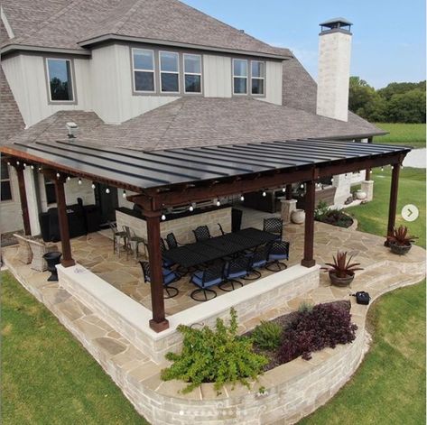 Covered Porch With Pergola Extension, L Shaped Covered Patio, Back Porch Covered Patios, Porch With Pergola, Covered Pergola Patio, Cedar Ceiling, Patio Extension Ideas, Pergola Cover, Backyard Covered Patios