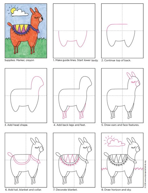 How to Draw an Alpaca. Free PDF tutorial available. #Alpaca #howtodraw #directdraw Alpaca Drawing, Ebook Promotion, Sketch Note, Directed Drawing, Art Projects For Kids, Perspective Drawing, Drawing Projects, Draw Art, Guided Drawing