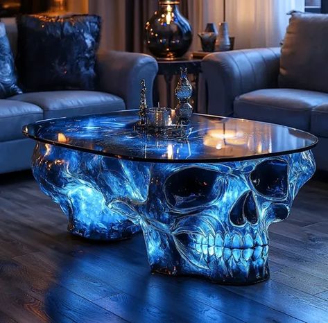 ↑↑↑ Larger size on website 🔸 The image showcases a unique coffee table designed in the shape of a skull. The skull is crafted fro Skull Furniture End Tables, Skull House Decor, Skull Room Decor, Skull Furniture, Unique Coffee Table Design, Early American Furniture, Skull Home Decor, Spooky Kitchen, Skull Shower Curtain