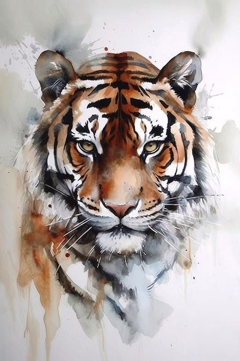 Tiger Art Drawing, Anime Tattoo Designs, Funny Animal Pics, Concept Tattoo, Funny Animal Art, Animated Pics, Tiger Artwork, Watercolor Paintings Of Animals, Animal Portraits Art