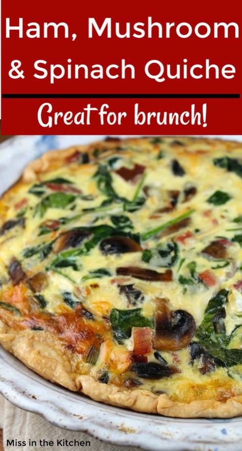 Dinner Quiche Recipes Easy, Ham And Mushroom Pie, Ham Mushroom Quiche, Ham And Mushroom Quiche Recipes, Quiche Filling Recipes, Spinach Mushroom Quiche Recipes, Ham And Spinach Quiche Recipes, Quiche Filling Ideas, Dinner Quiche Recipes