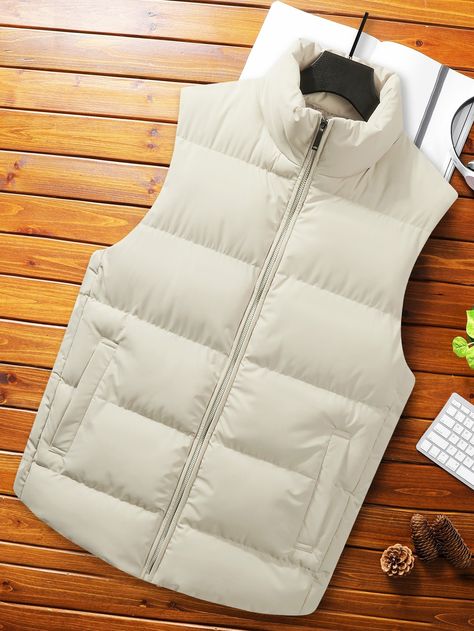 White Vest Outfit Men, Comfortable Hiking Boots, Mens Puffer Coat, Winter Warm Outfits, Drop Shoulder Coat, Men's British Style, Vest Puffer, Plain Vest, Men Outerwear