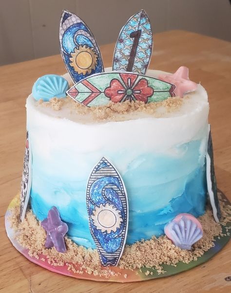 Eatable fondant surf boards and chocolate sea shells. Surf Boards, Occasion Cakes, Smash Cake, Cake Smash, Surfboard, Sea Shells, Fondant, Cake Decorating, Birthday Cake