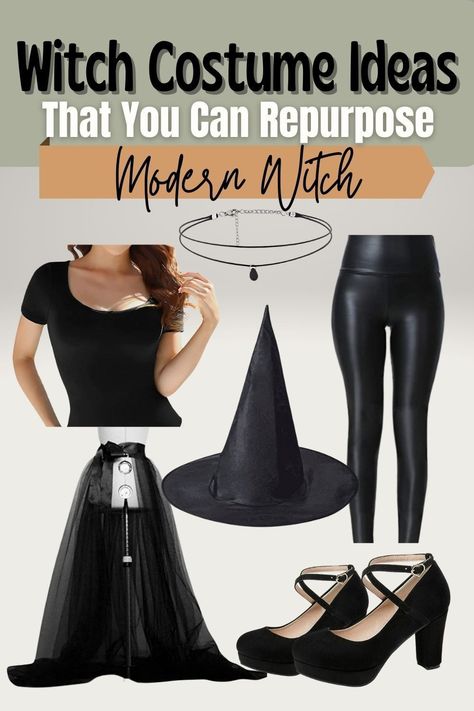 Diy Witch Outfit Women, Witchy Costumes For Women, Black Halloween Costumes Women, Classy Witch Costume, Modern Witch Costume Diy, Sweet Witch Costume, Women's Witch Costume, Witches Costume Ideas, Fancy Witch Costume