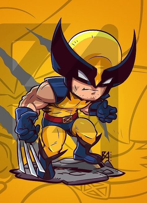 Wolverine Cartoon Drawing, Chibi Marvel Characters, Chibi Wolverine, Wolverine Cartoon, Deadpool Cartoon, Cute Deadpool, Spiderman Black Cat, Chibi Marvel, Xmen Art