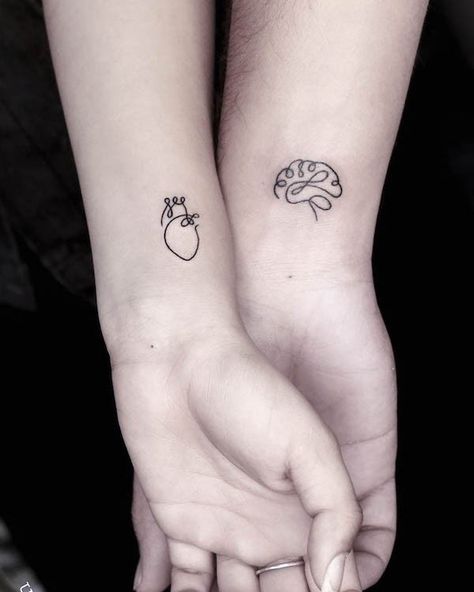 Couple Tattoos With Meaning, Skull Couple Tattoo, Unique Tattoos Black Women, Love Wrist Tattoo, Cute Shoulder Tattoos, Pair Tattoos, Anniversary Tattoo, Front Shoulder Tattoos, Small Matching Tattoos