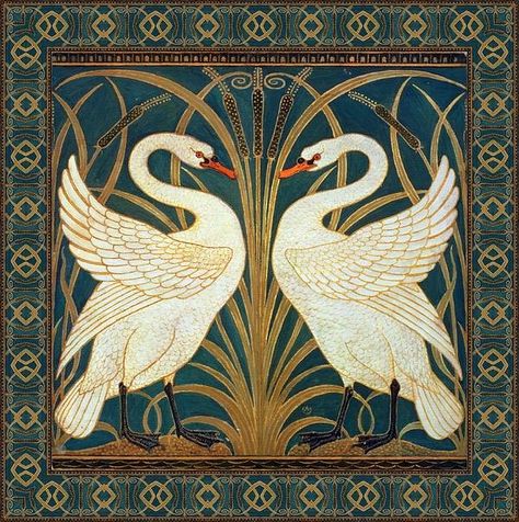 Walter Crane Swan, Rush And Iris (1875) This is one of Walter Crane’s earliest designs for wallpaper. Flowers and animals were the most common decorative elements of The Arts and Crafts Movement. Buy Walter Crane ... Motifs Art Nouveau, Design Art Nouveau, Iris Art, Walter Crane, Graphisches Design, Art Nouveau Tiles, Hur Man Målar, English Artists, Tile Murals