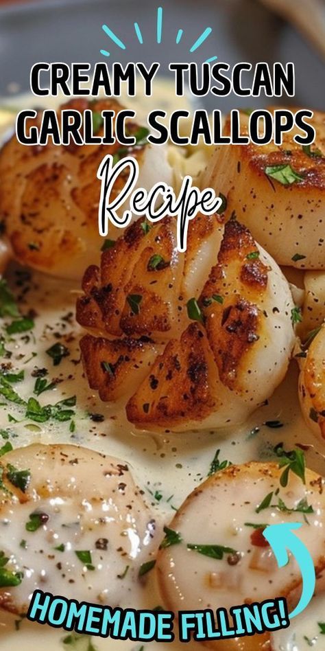 creamy tuscan scallops are oh so rich and creamy. crispy, seared, melt-in-your-mouth juicy scallops in a buttery cream sauce filled with garlic, spinach, sun-dried tomatoes, and parmesan cheese!The entire family loves this easy-to-make Scallops recipe. Cheaper than going out to a restaurant and just as good as chef-made scallops, you will love our Creamy Tuscan Scallops! Serve with pasta or buttery mashed cauliflower for a KETO meal. Tuscan Scallops, Sauce For Scallops, Garlic Scallops, Scallops Recipe, Garlic Spinach, Scallop Recipes, Sun Dried Tomatoes, Mashed Cauliflower, Creamy Garlic