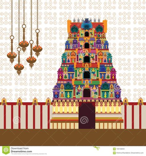 Indian Temple Illustration, Statues Illustration, Temple Cartoon, Temple Illustration, South Indian Temple, Temple Drawing, Wedding Vector Art, Indian Illustration, Digital Invitations Wedding