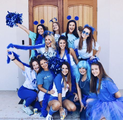 Alpha Delta Pi Blue Costume Ideas Blue Outfits For Spirit Week Fun, Blue Out Pep Rally, Spirit Week Blue Day, Camp Color Wars Outfit, Blue Pep Rally Outfits, Spirit Day School Colors Outfit, Blue Out Spirit Day, Blue Out Day Spirit Week, All Blue Spirit Day Outfits