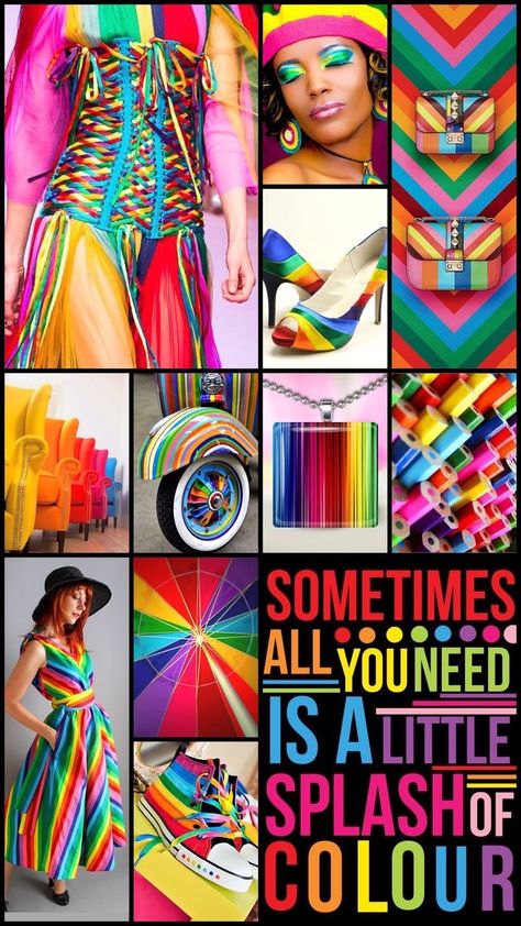 Rainbow Theme Outfit Ideas, Theme Board Fashion Inspiration Ideas, Rainbow Inspired Outfits, Theme Board Fashion Inspiration, Rainbow Outfit Ideas, Fashion Portfolio Template, Rainbow Moodboard, Colorful Moodboard, Branding Merchandise