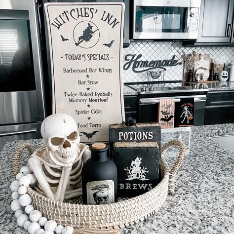 Fall / Halloween Home Decor, Witchy Halloween Table Decor, Halloween Decor For Kitchen Table, Simple Halloween Kitchen Decor, Potions Halloween Decor, Halloween Decor In Kitchen, Halloween Decorations 2022, Laundry Room Halloween Decor, Halloween Harvest Decor