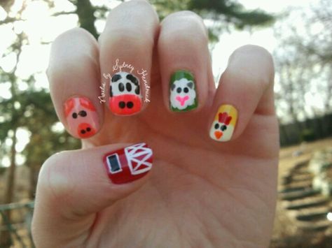 Farm Animals :) Farm Theme Nails, Farm Themed Nails, Farm Nails Designs, Farm Animal Nails, Farm Nails, Fingernail Ideas, Barnyard Theme, Dogs Images, Kids Nails