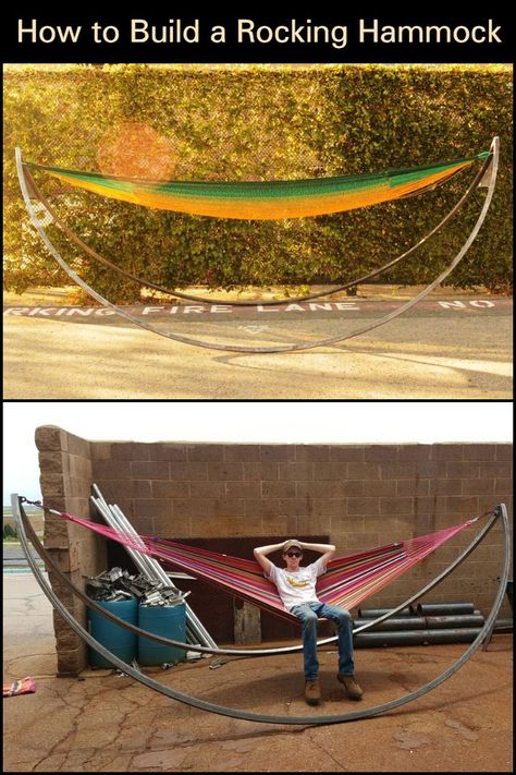 A lot of you guys asked us for an adult version of a kids rocking hammock that we featured a few years ago and we're bringing it back for those who didn't get to see it!  Recreate the relaxing feeling of being out at sea in your boat with this outdoor furniture! This is a little advanced and requires special tools and skills but the whole project is only a couple of steps :)  Imagine being rocked to sleep in this hammock in your backyard... sounds like a dream! Trampoline Repurpose Ideas, Recycled Trampoline, Old Trampoline, Diy Hammock, Outdoor Greenhouse, Backyard Kids Play Area, House Deck, Backyard Pergola, Diy Upcycle