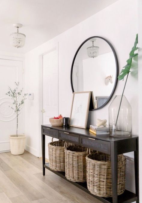 Hallway Toy Storage Ideas, Entryway Shoe Baskets, Entryway Table Toy Storage, Entryway Storage Baskets, Hallway Basket Ideas, Hidden Toy Storage Ideas For Living Room, Dog Toy Storage Living Room, Entry Table With Shoe Storage, Hidden Toy Storage Ideas