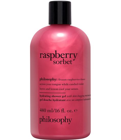 Upgraded with a skin-hugging moisture complex for intense hydration the moisture-barrier-respecting formula efficiently cleanses, soothes, and comforts dry skin, while a joyful scent of frozen raspberries, candied violet leaves and lemon energizes your senses. Benefits: Formulated with 5x more hydrating ingredients than before. Hydration lasts after showering with no film or residue. Clinically demonstrated to respect ski Philosophy Raspberry Sorbet, Raspberry Body Wash, Winter Scents For Women, Pink Shower Products, Shower Stuff Aesthetic, Girly Christmas Wishlist, Everything Shower Products, Body Smell Good Hacks, Philosophy Products