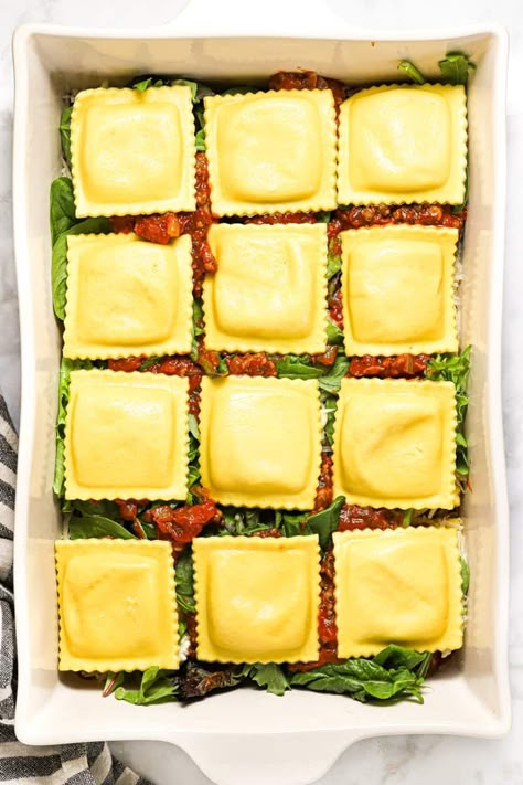 Ravioli Lazy Lasagna Recipe | Midwest Foodie Spinach Ravioli Lasagna, Easy Ravioli Lasagna, Ravioli Lasagna With Spinach, Ravioli Pesto Pie, Healthy Ravioli Lasagna, Ravioli Lasagna With Cottage Cheese, Fresh Ravioli Lasagna, Lazy Ravioli Lasagna, Ravioli Lasagna Vegetarian