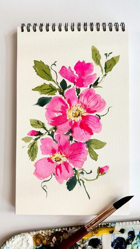 Ellen Crimi Trent Watercolor, Beach Roses, Watercolor Botanicals, Loose Watercolor Flowers, Watercolour Ideas, Water Coloring, Watercolor Beginner, Flower Bunch, Loose Watercolor