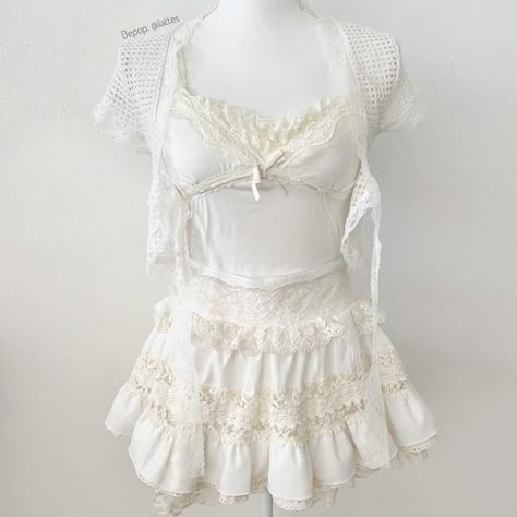 Look what I just found on Depop 🙌 https://depop.app.link/hHrwCORgSub Himekaji Outfits, Terrence Loves You, Ivory White Color, Crop Cardigan, 2000s Fashion Outfits, Lace Ruffle, Front Tie Top, 2000s Fashion, Tie Top