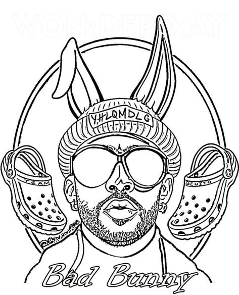 Bad Bunny Coloring Page, Bad Bunny Drawing, Bunny Quotes, Bunny Coloring, Bunny Tattoos, Bunny Coloring Pages, Bunny Drawing, Bunny Wallpaper, Bunny Art