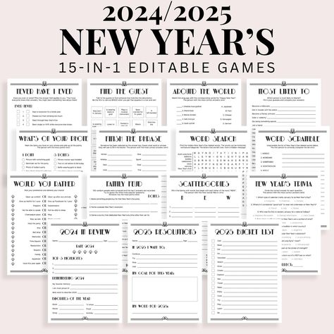 Gatsby New Years Games Bundle Printable 2024-2025 New Year Eve Party Activities for Adults and Kids Art Deco Roaring Twenties Theme Idea RG2 New Years Eve Games For Adults, Family New Years Eve, New Years Eve Games, Eve Game, New Year's Games, Gatsby Theme, Activities For Adults, Adult Games, Eve Parties