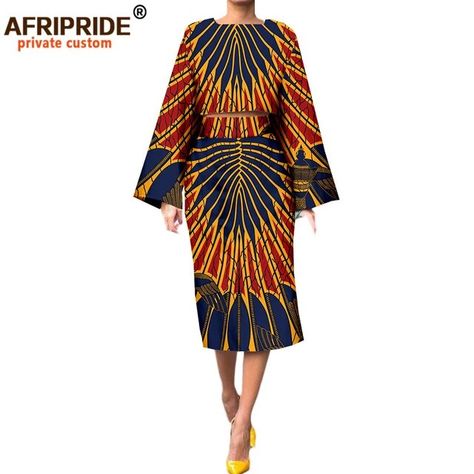 African 2 Piece Set for Women Suit Long Wide Sleeves Short Top+mid-calf Length Pencil Skirt Plus Size Wax Cotton A722630 - AliExpress Plus Size White Outfit, Pantsuit For Women, Pencil Skirt Plus Size, White Outfits For Women, Africa Clothing, Magic Dress, 2 Piece Skirt, Pantsuits For Women, Professional Women