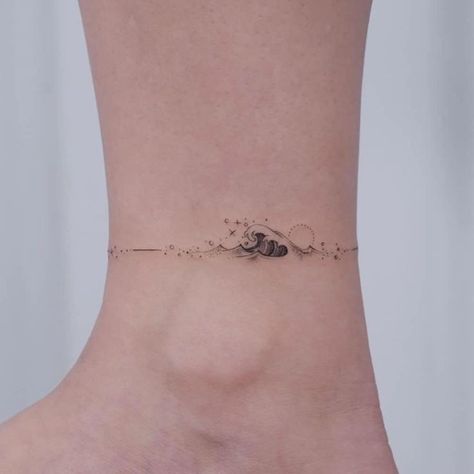 Woods And Ocean Tattoo, Water Ankle Tattoo, 500 Tattoo, Tattoo Artist Tattoo, Tato Minimal, Ankle Tattoo Designs, Tattoo Concepts, Ankle Tattoos For Women, Anklet Tattoos