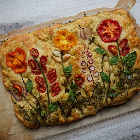 Floral Focaccia, Aerie Aerie, Foccacia Bread, Focaccia Bread Recipe, Active Dry Yeast, Bread Art, Focaccia Bread, Vegan Meal, Formda Kal