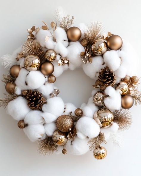 Glue cotton balls onto a wreath frame & adorn with accents to create a sparkling fall decoration Cotton Ball Wreath Diy, Cotton Ball Wreath, Crafts For Classroom, Cotton Ball Crafts, Cotton Bouquet, Old Glass Bottles, Ball Wreath, Fall Accents, Senior Center