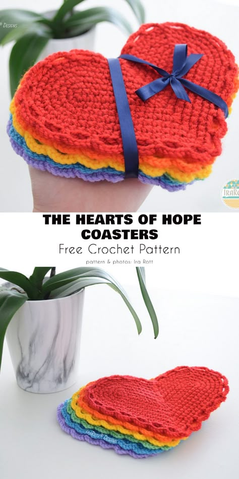 The Coaster of Hope Crochet Valentine Coasters Free Pattern, Crochet Pattern Hot Pad, Heart Coaster Crochet Pattern Free, Crochet Valentine Patterns Free, Crochet Heart Coasters Free Pattern, Heart Coasters Crochet, Valentine Crochet Patterns Free, Crochet Heart Pattern Free, Valentine Coasters