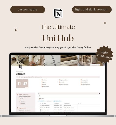 aesthetic notion template Uni Notion Template, College Notion, Student Notion Template, Planner For Students, Notion Inspo, Spaced Repetition, Notion Dashboard, Wellness Tracker, Small Business Planner