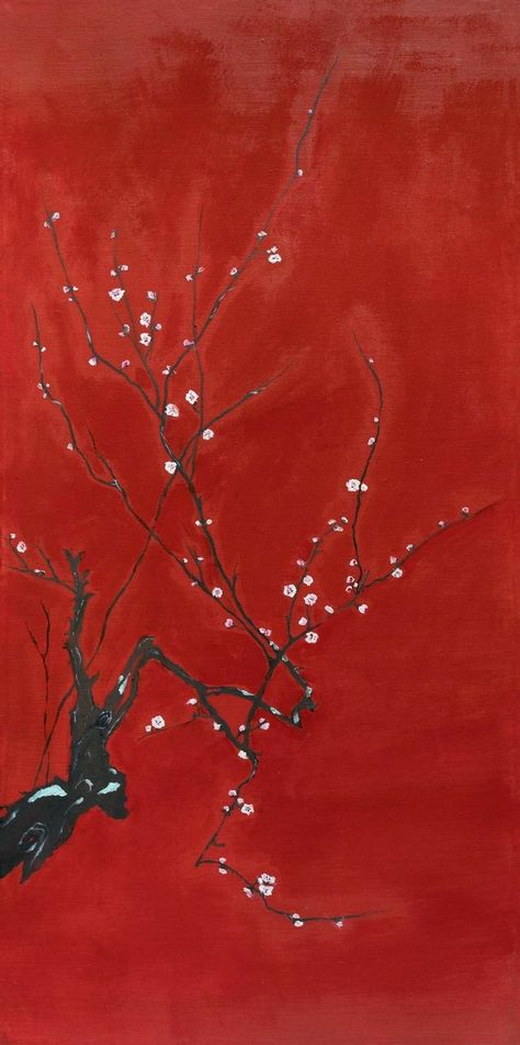 Sakura Painting, East Asian Art, Japanese Art Modern, Minimal Painting, Red Painting, Asian Painting, Figurative Painting, Water Art, Japanese Painting