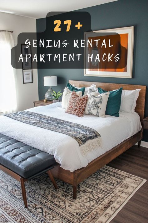 Craving creativity in your rental? 🎨🏠 Click to explore 27 creative apartment hacks that add personality and functionality to your space. #CreativeHacks #ApartmentDecor #RentalLiving #HomeIdeas #FunctionalDesign Rental Home Decorating Bedroom, Renter Friendly Upgrades Bedroom, Apartment Hacks Rental, Diy Home Decor For Apartments Renting, Creative Apartment, Renting An Apartment, Apartment Hacks, Rental Apartment, Apartment Rental