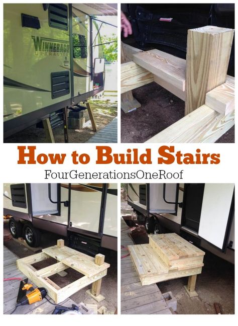 Fancy Camping, Build Stairs, Campsite Decorating, Trailer Deck, Architecture Renovation, Camper Trailer Remodel, Building Stairs, Stairs Ideas, Deck Stairs