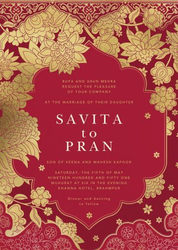 Paperless Post - Sanganeri by Paperless Post India Wedding Invitations, Digital Wedding Invitations Indian, Traditional Indian Wedding Invitations, Luxury Indian Wedding Invitations, Wedding Invitations Indian, Indian Wedding Invite, Red And Gold Wedding, Indian Invitation Cards, Marriage Invitation Card