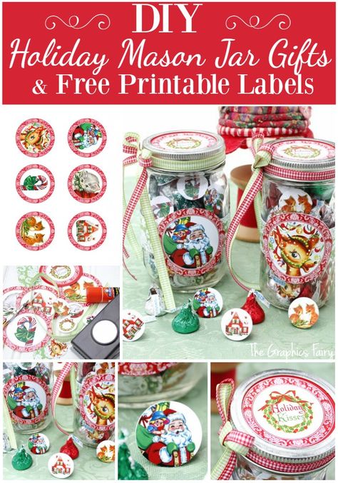 DIY Holiday Mason Jar Gifts & Free Printable Labels - The Graphics Fairy Gift Tag Template Free Printable, Candy Jar Labels, Christmas Jar Gifts, Diy Organizers, Jar Printable, Fairy Diy, Holiday Mason Jar, Christmas Mason Jars Diy, Christmas Candy Jars